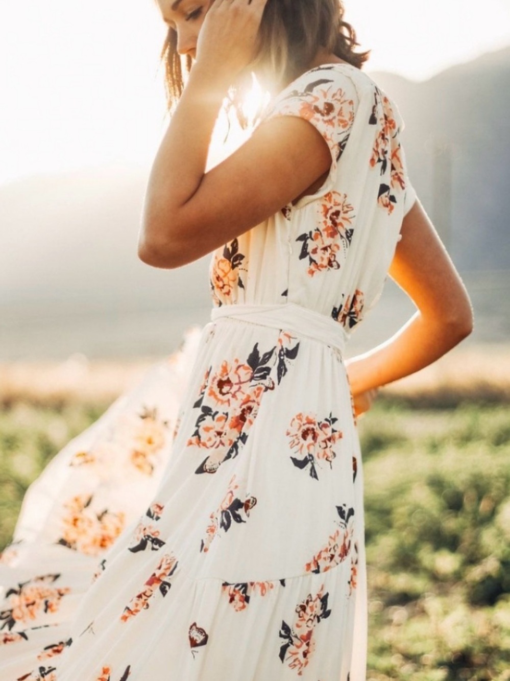 Free People All I Got Floral Butterfly Midi Dress Ivory Size 0